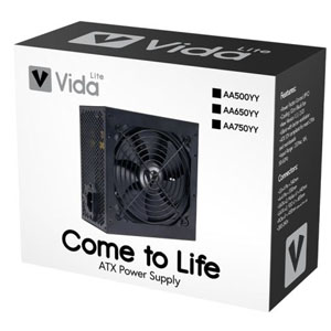 Vida Lite 500W ATX PSU, Fluid Dynamic Ultra-Quiet Fan, Flat Black Cables, Power Lead Not Included